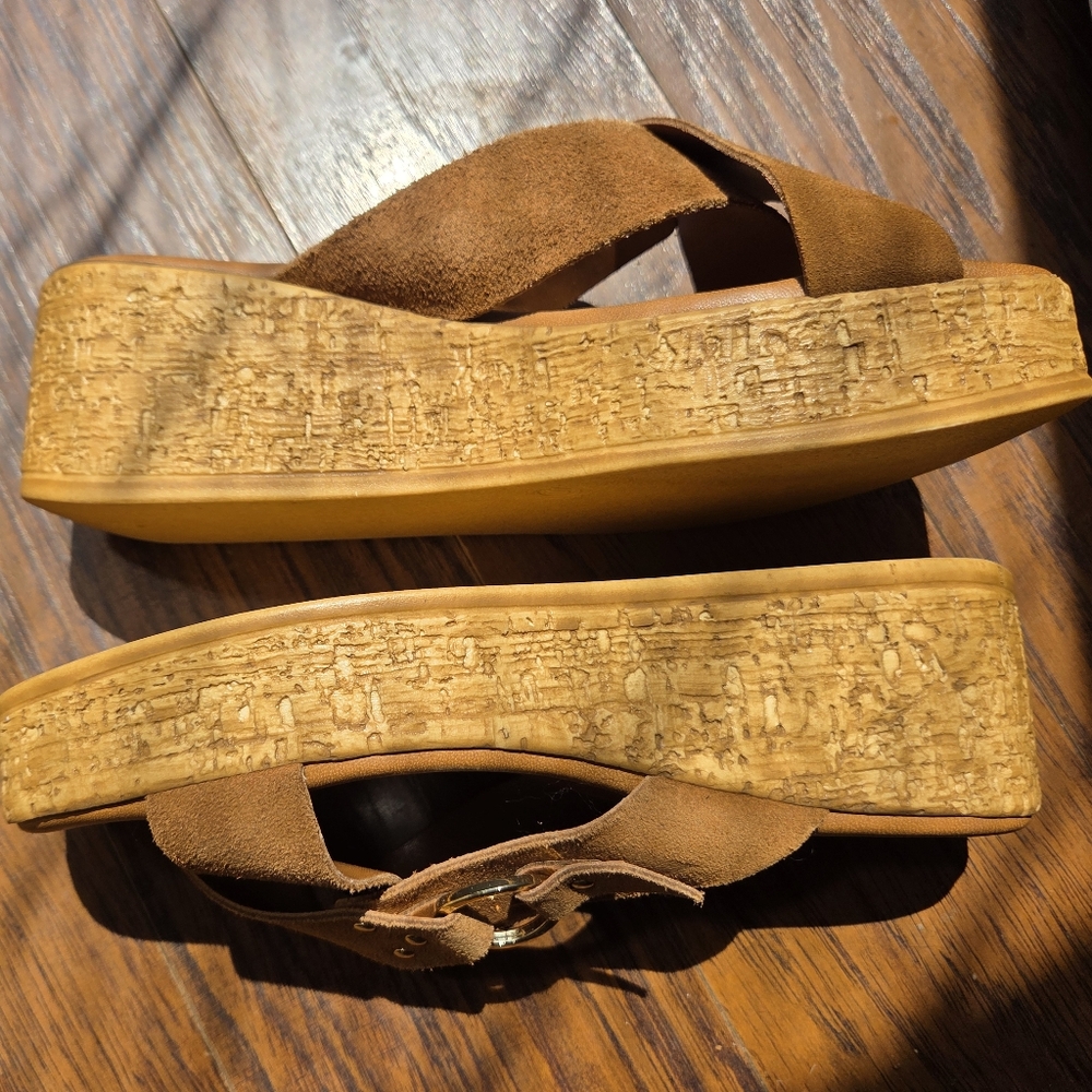 NEW Lottini Suede Boho Wedge Sandals - Camel - Picture 9 of 10